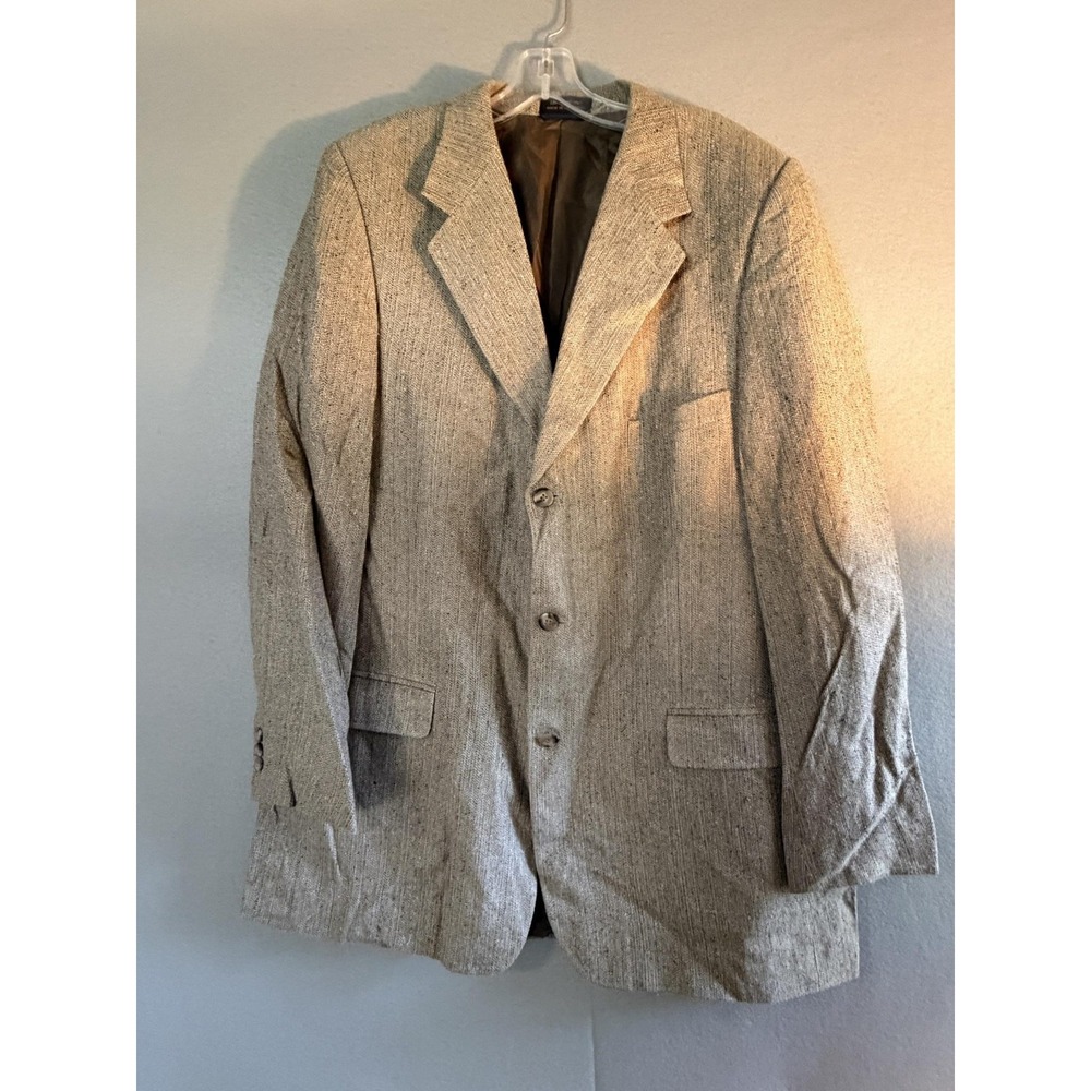 Haspel Blazer Sport Coat Mens 48 Beige 100% Silk Textured Summer Jacket